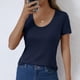 thumbnail image 3 of Camisetas Casuales de Mujer Nueva Camiseta de Manga Corta de Cuello U de Color Sólido de Verano, Poliéster, 3 of 8