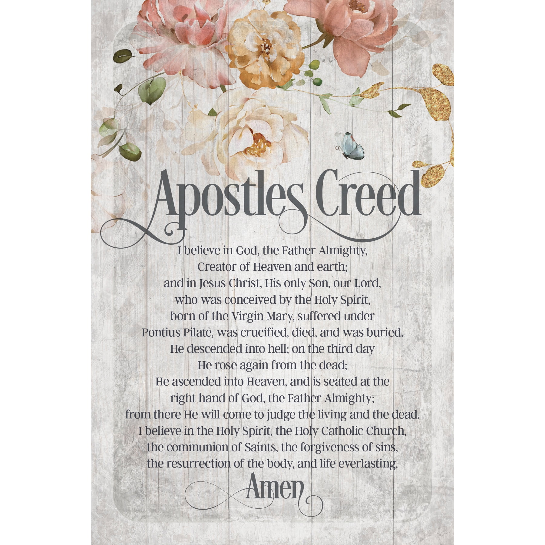 White and Gray Rectangular Wood and Metal Apostles Creed Plaque