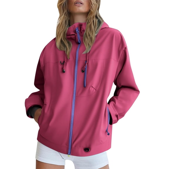 Luvrsol Waterproof Jackets for Women Casual Outdoor Rain Coat Lightweight Windproof Hooded Hiking Jacket S-2XL