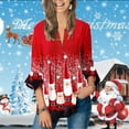 thumbnail image 4 of Plus Size Ruched Christmas T-Shirt For Women Irregular 3/4 Sleeve and Hem Loose Tops, 4 of 7