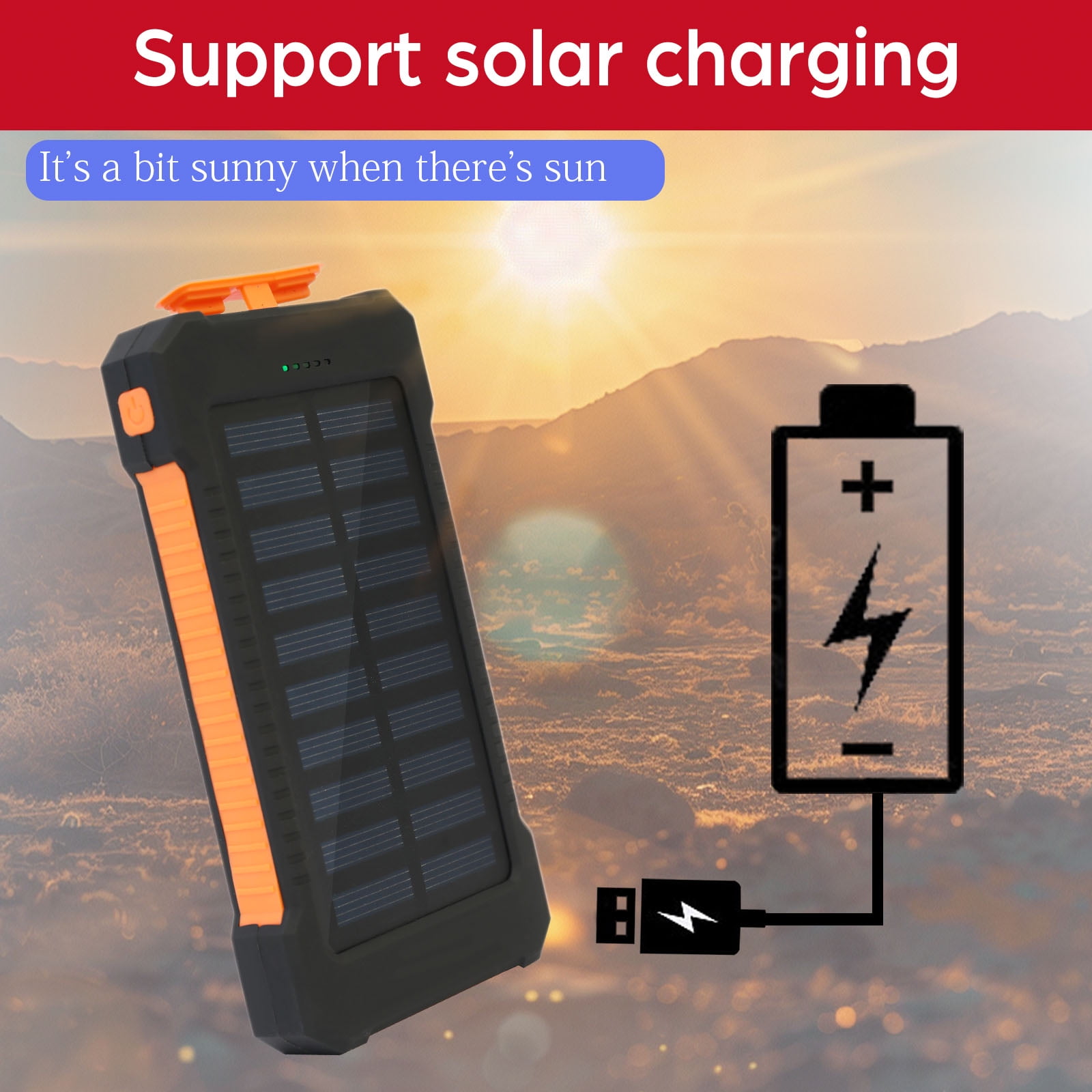 2 Pack Baokaler 30000mAh Solar Charger for Cell Phone iPhone, Portable Solar Power Bank, 2 LED Light Flashlight