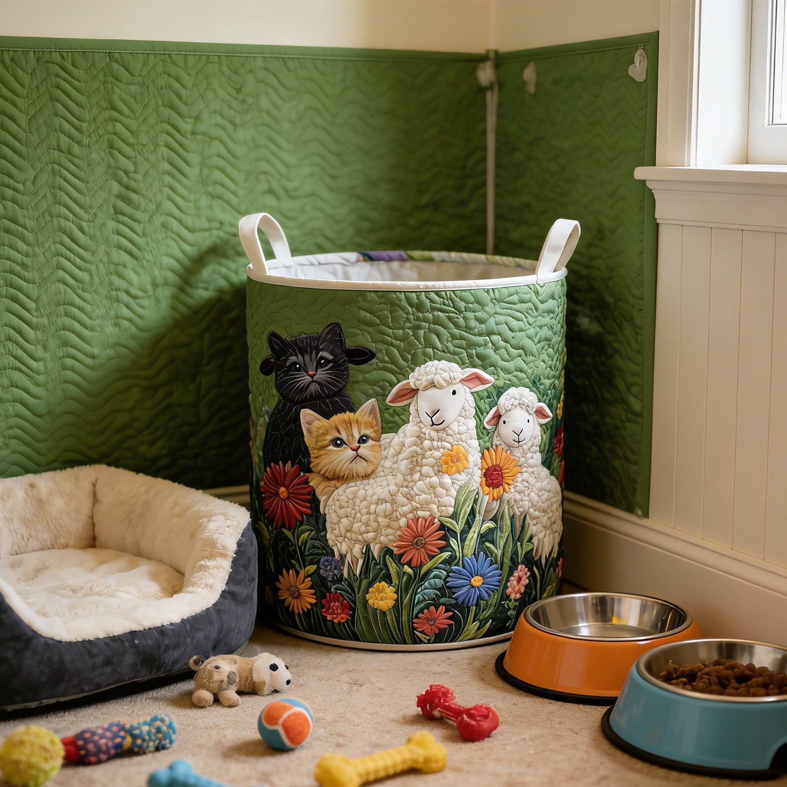Quilted Laundry Hamper Foldable Storage Basket With Soft Padding And Floral Detail For Bedroom Bathroom Storage