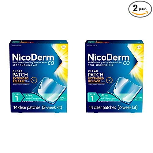 2 pack NicoDerm CQ Nicotine 14 Clear Patch, Step 1 to Quit Smoking