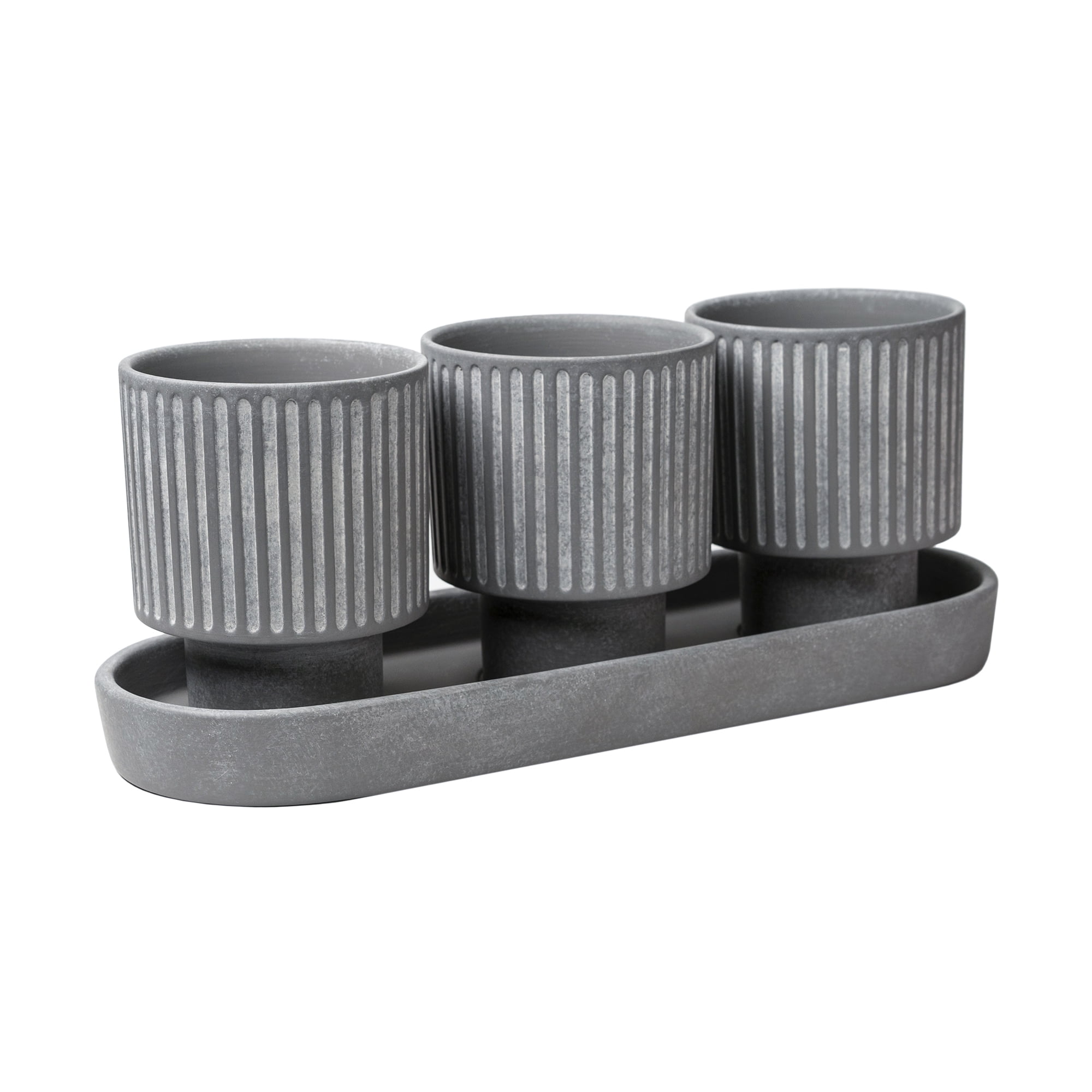 (2 pack) Better Homes & Gardens 4-Piece Ceramic Herb Planter, Gray