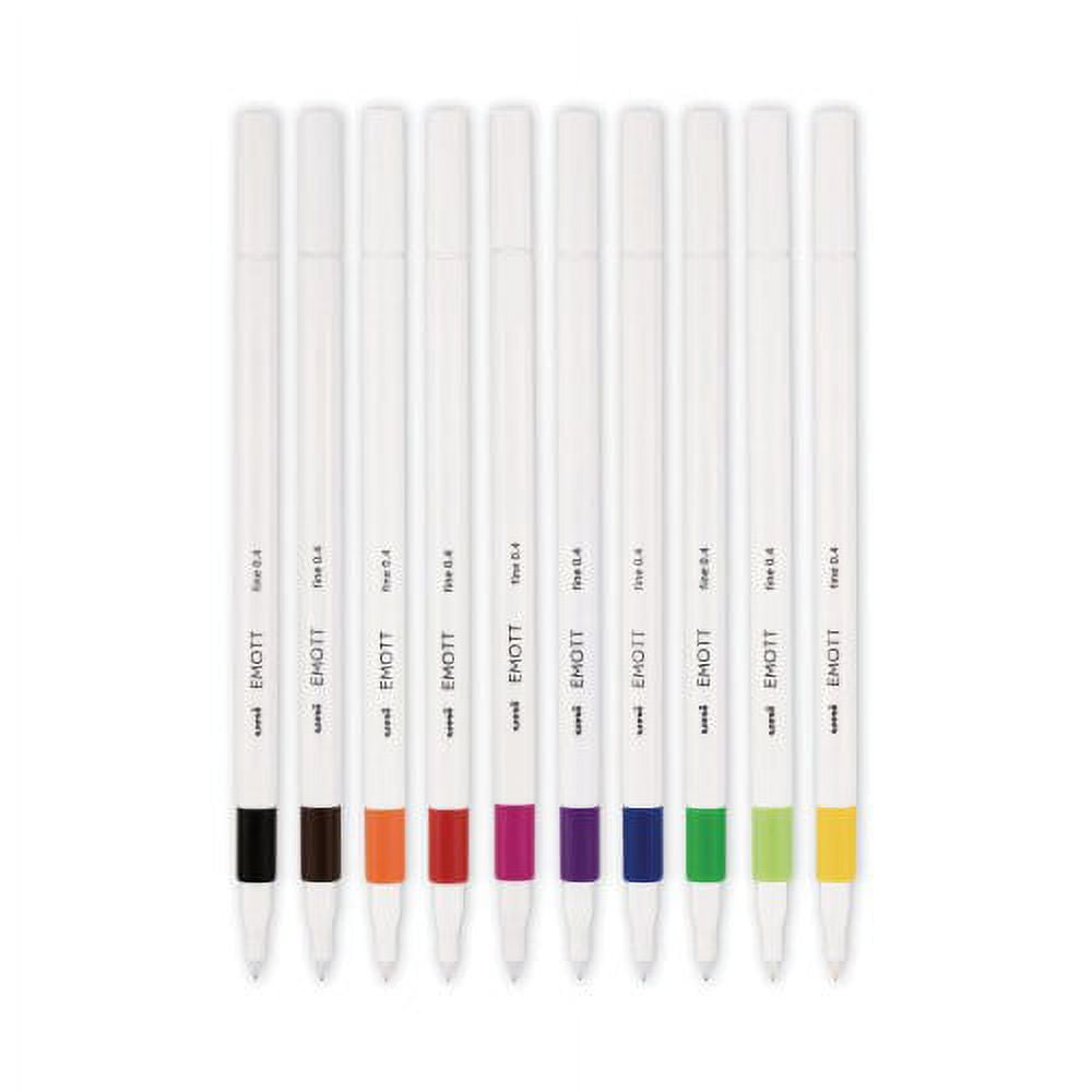 uni-ball EMOTT Porous Point Pen, Stick, Fine 0.4 mm, Assorted Ink Colors, White Barrel, 10/Pack