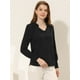 thumbnail image 3 of INSPIRE CHIC Blusa elegante de manga larga con cuello en V y volantes para mujer Negro L, 3 of 5