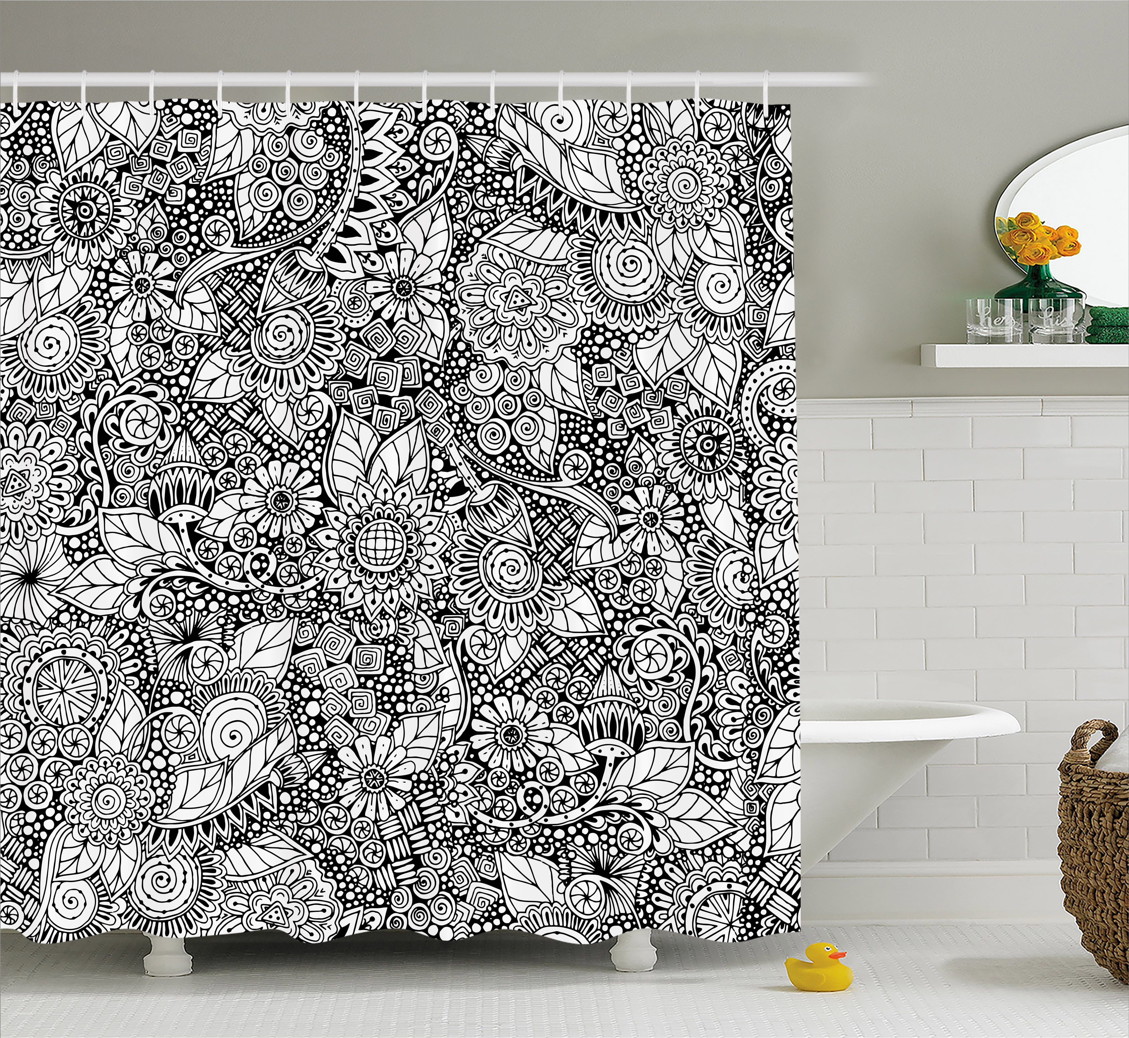 Doodle Shower Curtain, Floral Arrangement with Variety of Flowers in