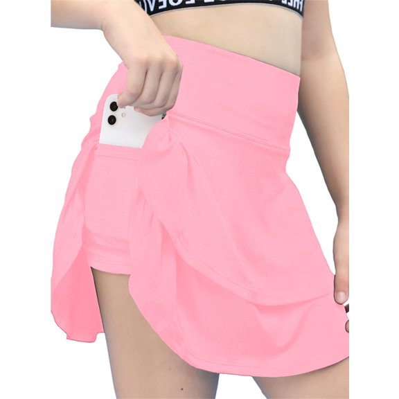 Langwyqu Solid Color Girls Sport Tennis Athletic Skorts Running Ruffle Skirt With Pocket For Kids 4-13 Years