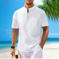 thumbnail image 2 of Men's Solid Color Short Sleeve Band Collar Casual T-Shirt Hippie Style Summer Beach Comfortable Tee Men's Lightweight Crewneck Tee Tops, 2 of 9