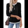 thumbnail image 2 of Camisetas Informales de Cuello Redondo y Bloques de Color para Mujer, de Larga y Corte Entallado, para Otoño Negro S, 2 of 9
