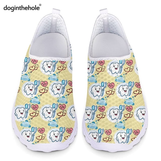 Zapatos dentales para mujer Doginthehole, bonitos zapatos planos con estampado de dientes, zapatillas ligeras informales de verano azules sin cordones, zapatillas femeninas