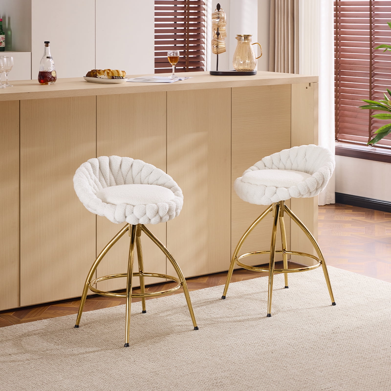 Ktaxon Set of 2 Swivel Barstools with footrest, 26" Counter Height Padded Bar Stools 2 PCS, Gold