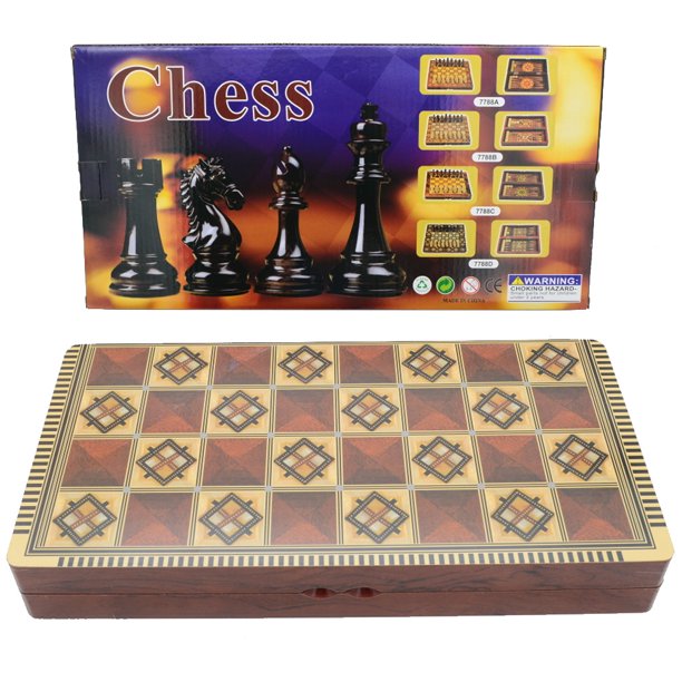 Ajedrez tres en uno de 40cm, damas, backgammon, tablero de ajedrez plegable portátil de gran tamaño de madera multifuncional al por mayor