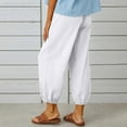 thumbnail image 4 of Women‘s Cotton Linen Pants Drawstring Elastic Waist Capri Pants Lounge Pants with Pockets, 4 of 9