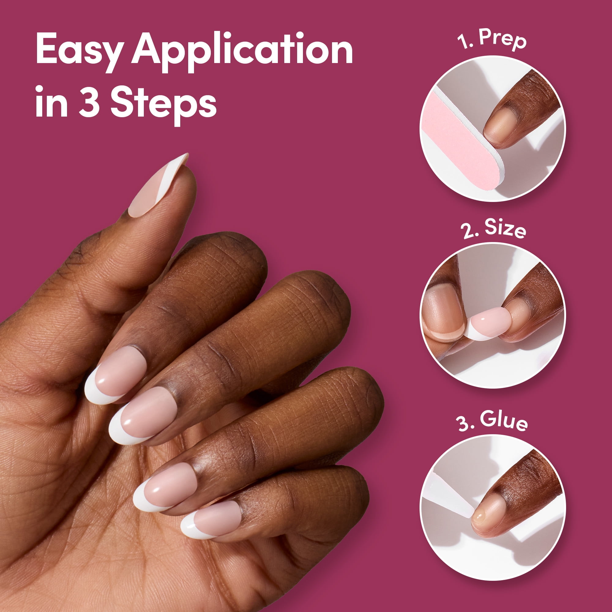 DIGI by Glamnetic Short Oval Artificial Press-on Nails, Timeless French, 24 Pieces