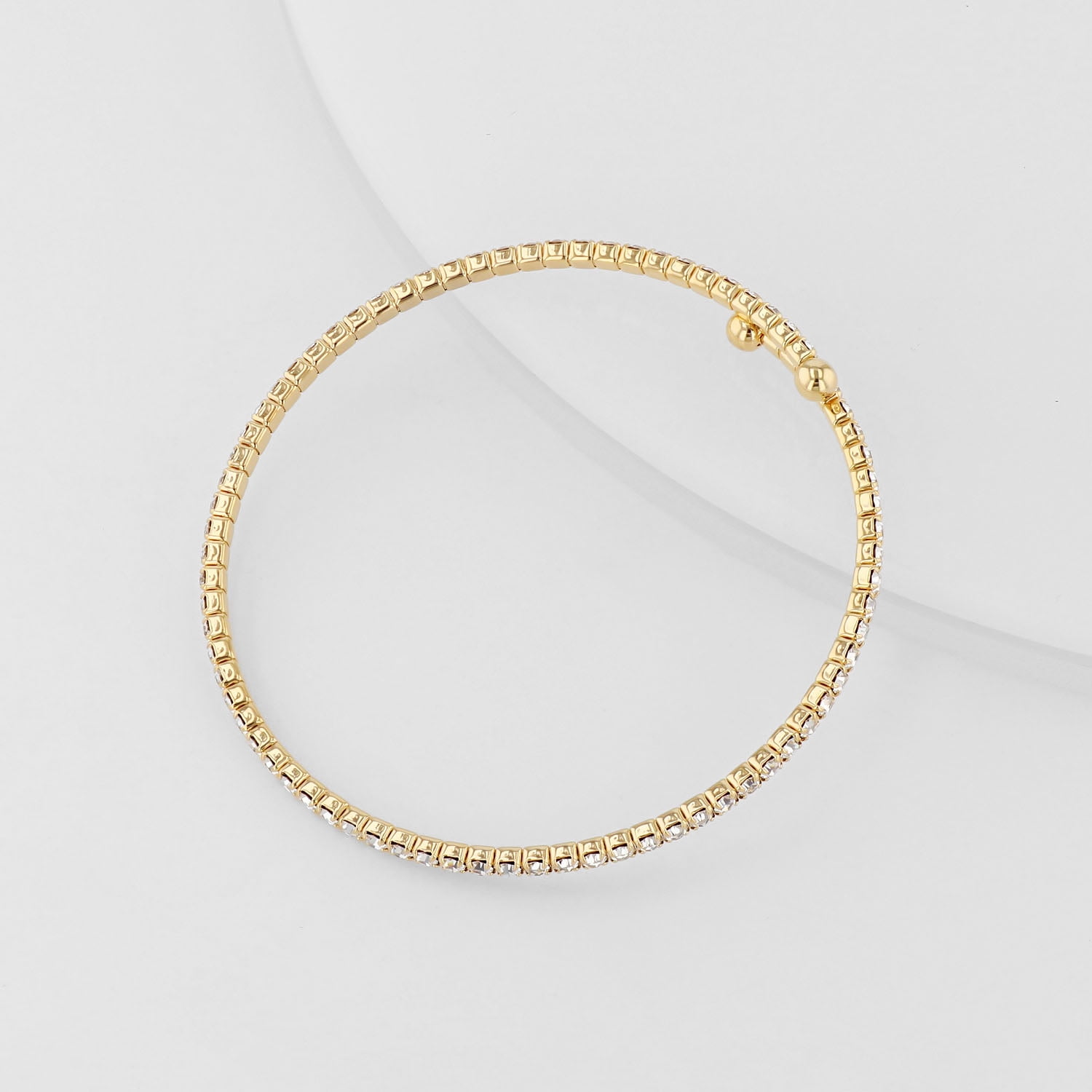 X & O 14K Gold Plated Single Row Flex Bangle with White Crystals