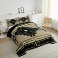 thumbnail image 3 of jejeloiu Southwestern Aztec Geometric Queen Comforter Set,Rustic Western Boho Bedding Sets,Brown Black Triangle Rhombus Bedding Comforter Set For Teens,Ultra Soft Home Decor Reversible,3-Piece, 3 of 8