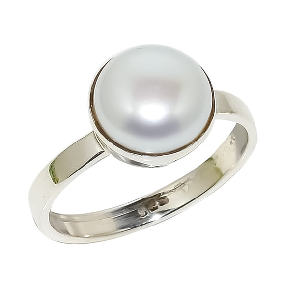 South Sea Pearl Handmade Solid 925 Sterling Silver Ring Size 4, White Gemstone Ring, Round Pearl Ring, Handmade Ring, Natural Ring