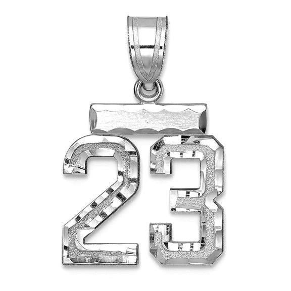 14k White Gold Small Sparkle-Cut Sport game Number 23 Charm Pendant Necklace for Women - 1.5 Grams