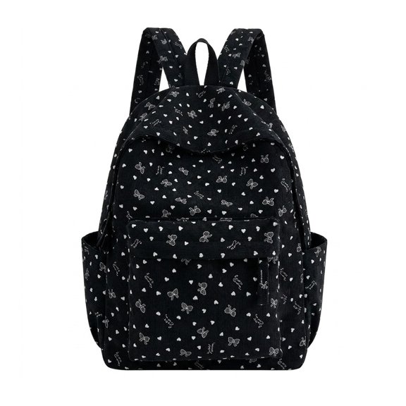 Weebloom Bow School Backpack For Kids Girls Cute Lightweight Corduroy Casual Schoolbag Bookbag Middle High School College Black