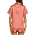 thumbnail image 4 of Sewkxo Womens Silk Satin Pajama Sets Soft Short Sleeve Button Down Sleepwear Top and Shorts 2 Piece Pjs Lounge Set,Pink 4XL, 4 of 4