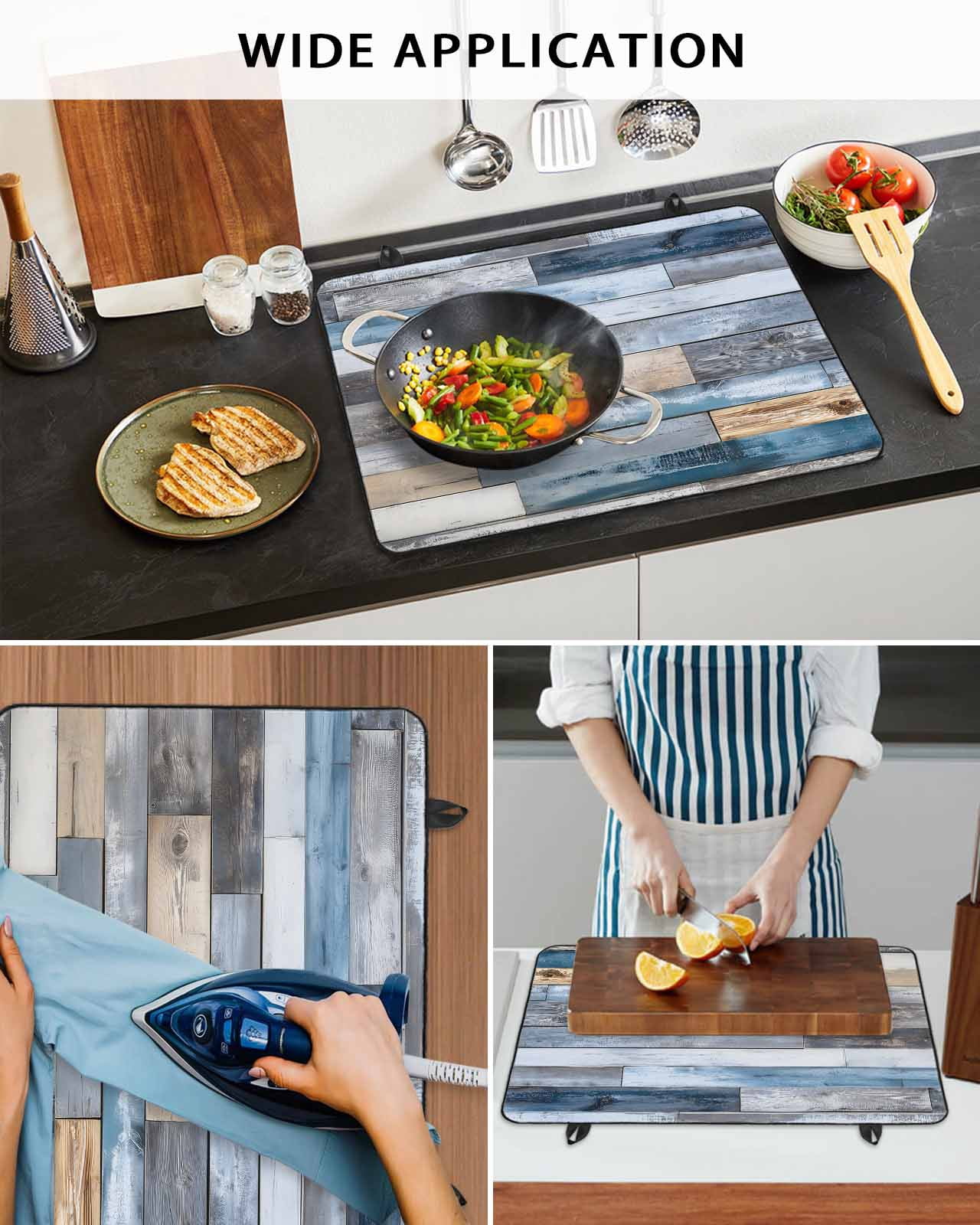 nqOlkjepod Large Induction Cooktop Protector Mat 24"x21", Blue Wooden Grain Stove Top Covers for Electric Stove, Farmhouse Country Abstract Art Stove Burner Cover Mats, Glass Top Stove Cover