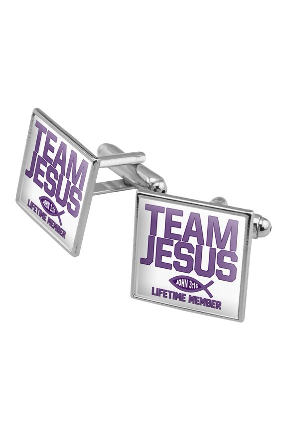 Team Jesus John 3:16 Christian Square Cufflink Set - Silver or Gold
