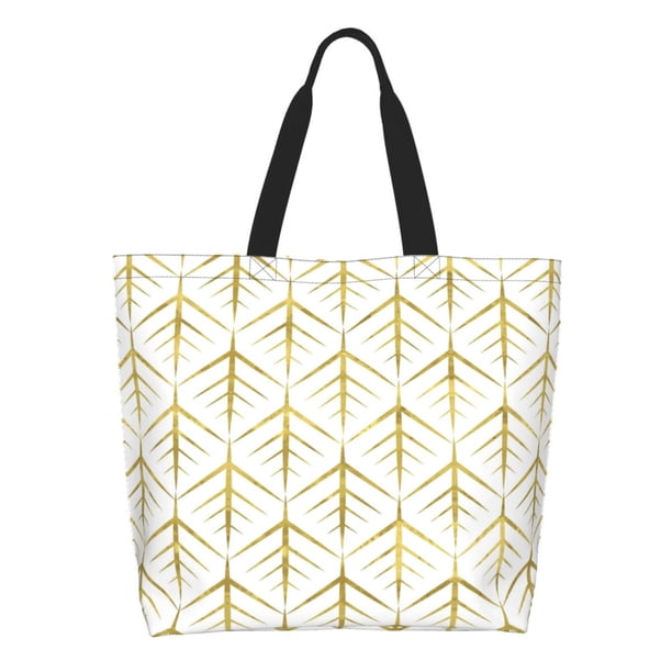 Easygdp White And Gold Geometry Bolsas Tote para Mujer, Bolsos de Hombro para Viaje, Bolsos de Mano de Gran Capacidad para Compras y Trabajo