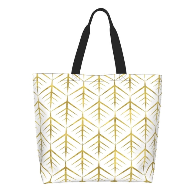 Easygdp White And Gold Geometry Bolsas Tote para Mujer, Bolsos de Hombro para Viaje, Bolsos de Mano de Gran Capacidad para Compras y Trabajo