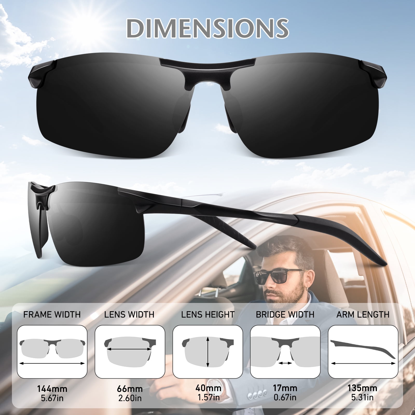 LINVO Polarized Sports Sunglasses for Men Ultralight Al-Mg Metal Frame for Driving Golfing Fishing Cycling UV Protection