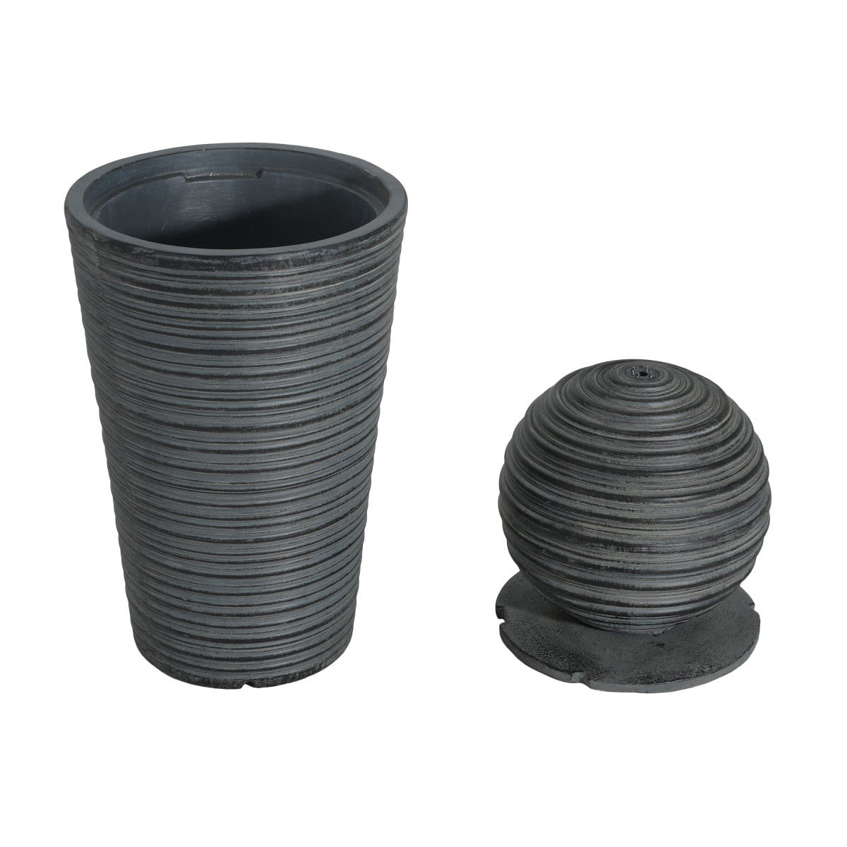 31.5"H Tall Striped Concrete Column Fountain with LED Light Shadow Ambiance Maker for Modern Outdoor Spaces