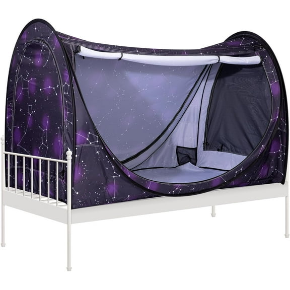 SPECSTAR Pop-Up Bed Tent Twin Size, Privacy Bed Canopy with 4 Doors and Mosquito Mesh, Dark Stary Sky