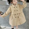 thumbnail image 5 of Fesfesfes Girls Long Sleeve Double Breasted Trench Coat Mid Length Casual Lapel Jacket Outerwear for Kids Classic British Style Fall Fashionable Outerwear(Khaki,3 Years), 5 of 9