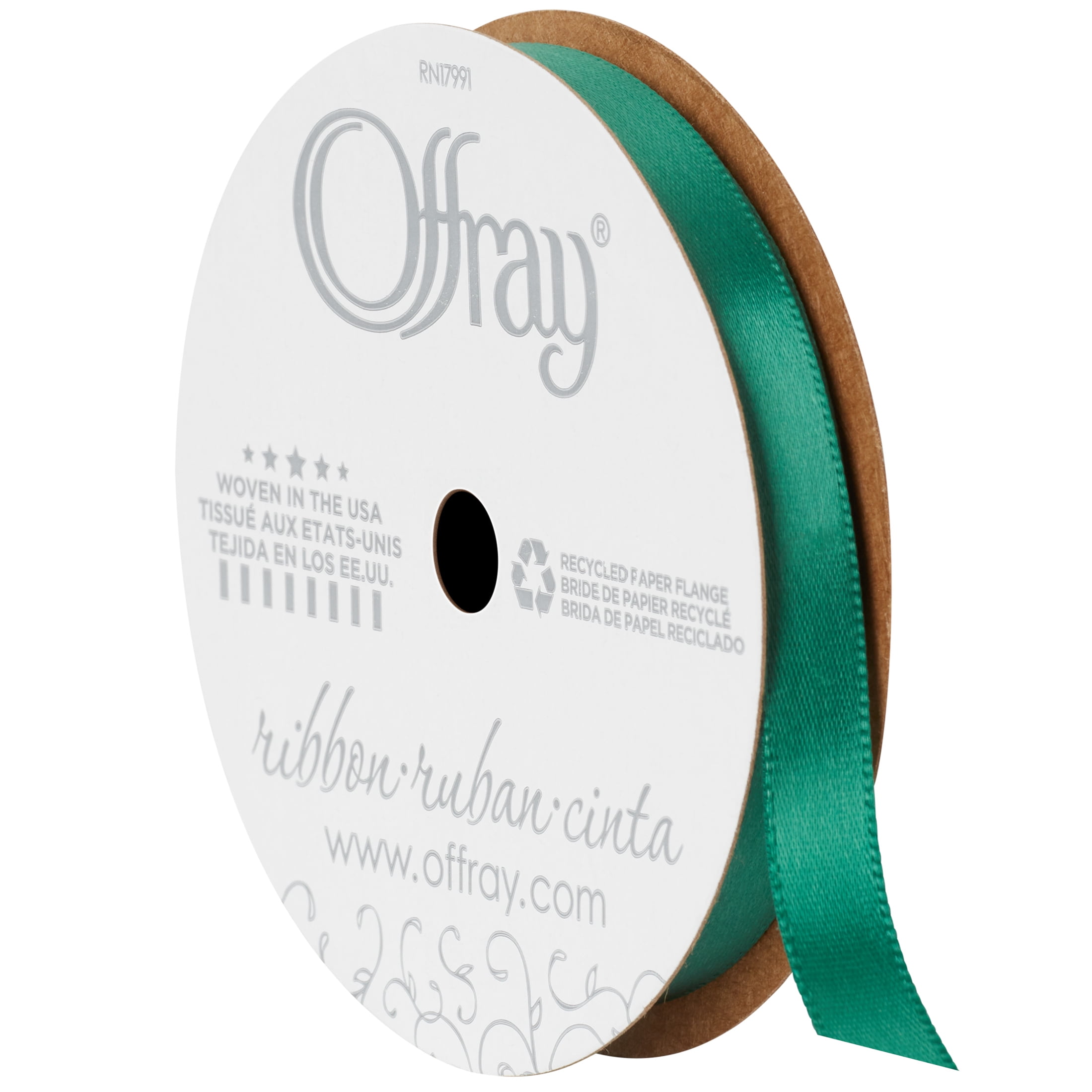 Offray Ribbon, Forest Green 3/8 inch Single Face Satin Polyester Ribbon, 18 feet