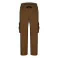 thumbnail image 5 of BXINGOHAI Cotton Cargo Pants For Men Breathable Hiking Pants Heavyweight Loose Fit Elastic Waistband Work Pant Solid Sport Jogging Long Pants With Pocket Brown,XL, 5 of 6