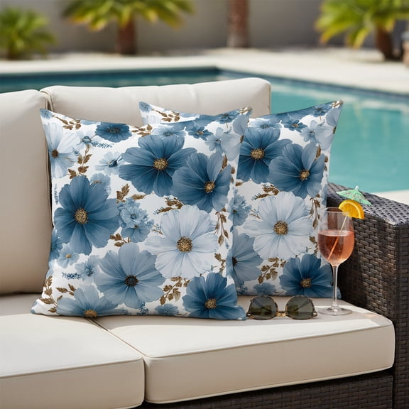 Steel Blue Daisy Petal Outdoor Pillow Covers 26x26 Inch Throw Pillow Covers Set of 2 Waterproof Decorative Pillow Cases Botanical Wildflower Farm Boho Florals Cushion Covers for Patio Furniture