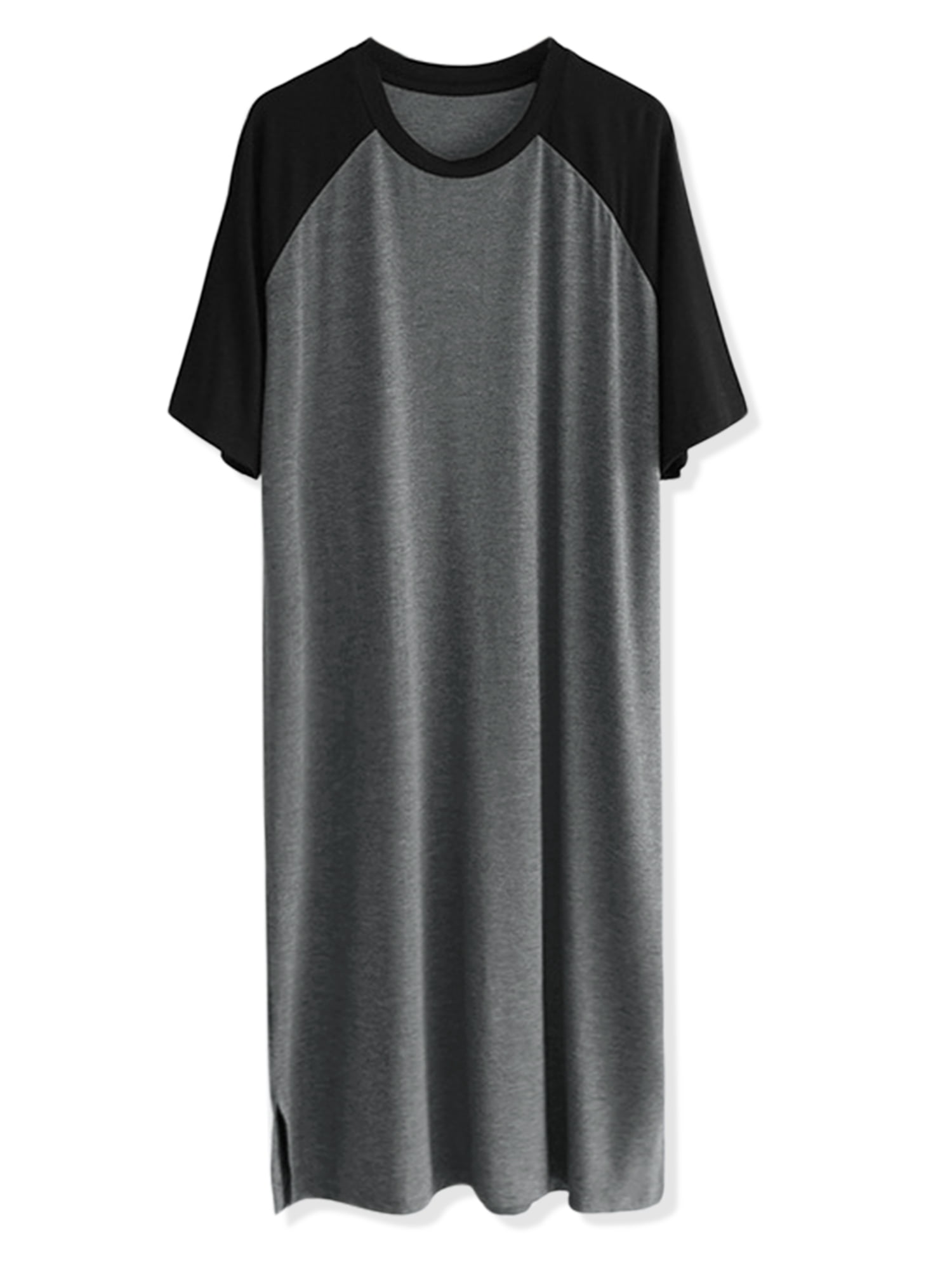 Unique Bargains Men's Nightshirt Raglan Sleeves Loose Fit Lounge Nightgown XL Dark Gray Black
