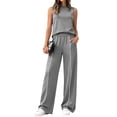 thumbnail image 3 of Two Piece Set for Women Summer Outfits Mock Neck Sleeveless Tank Top Wide Leg Pants Athletic Matching Sets Summer Vacation Travel Outfits Trendy Going Out Suits for Womens 2026 Gray M, 3 of 4