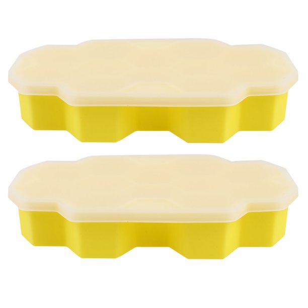 2 Unids 12 Rejillas Forma de Panal Molde para Hacer Hielo Molde de Caja de Hielo de Cocina Molde de Máquina de Hielo Portátil con Tapa (Amarillo)
