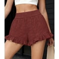 thumbnail image 5 of PRETTYGARDEN Summer Shorts for Women Boho Elastic Waist Ruffle Casual Hollow Out Embroidered Beach Bottoms with Pockets, 5 of 10