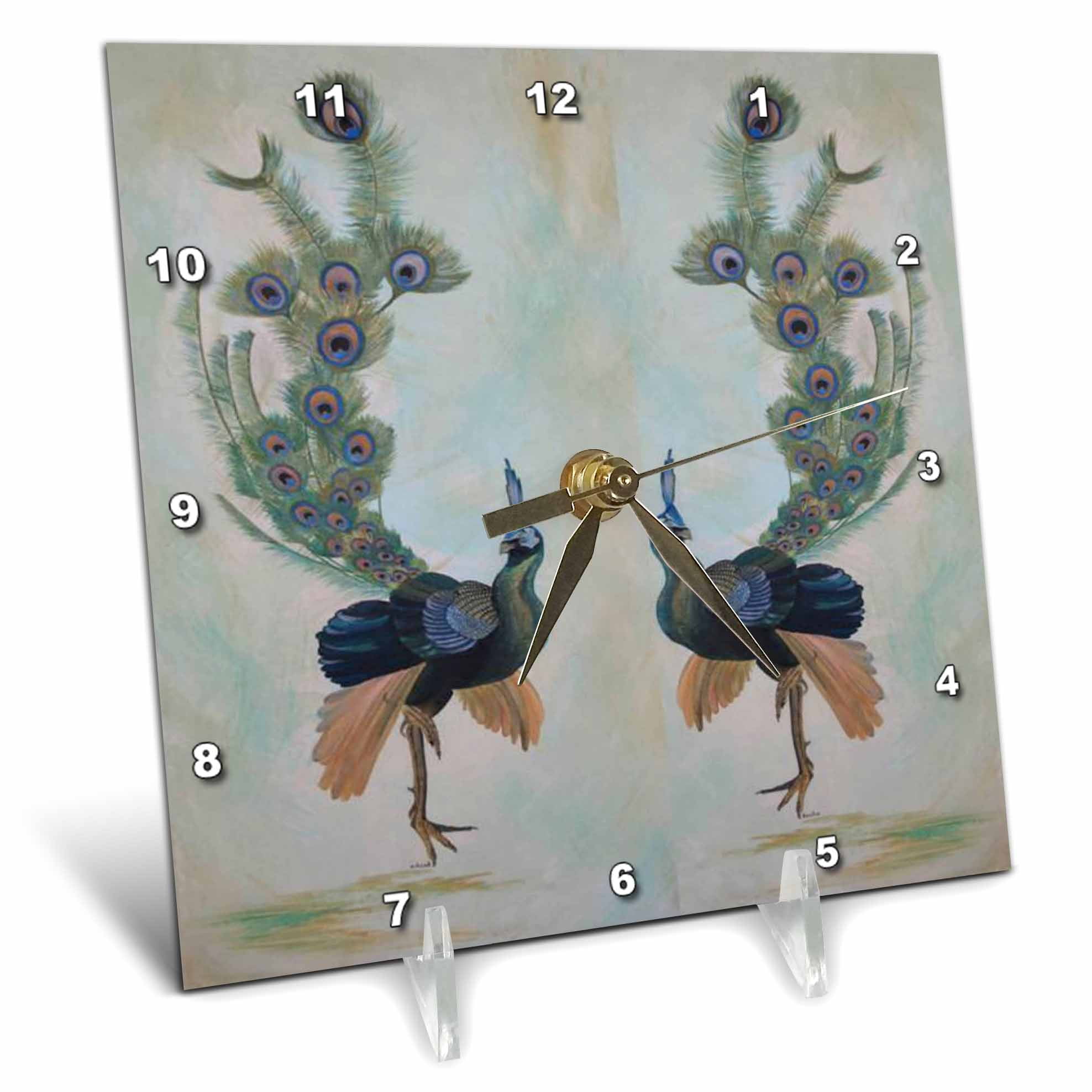 3dRose Peafowl Peacock Desk Clock, 6 by 6inch