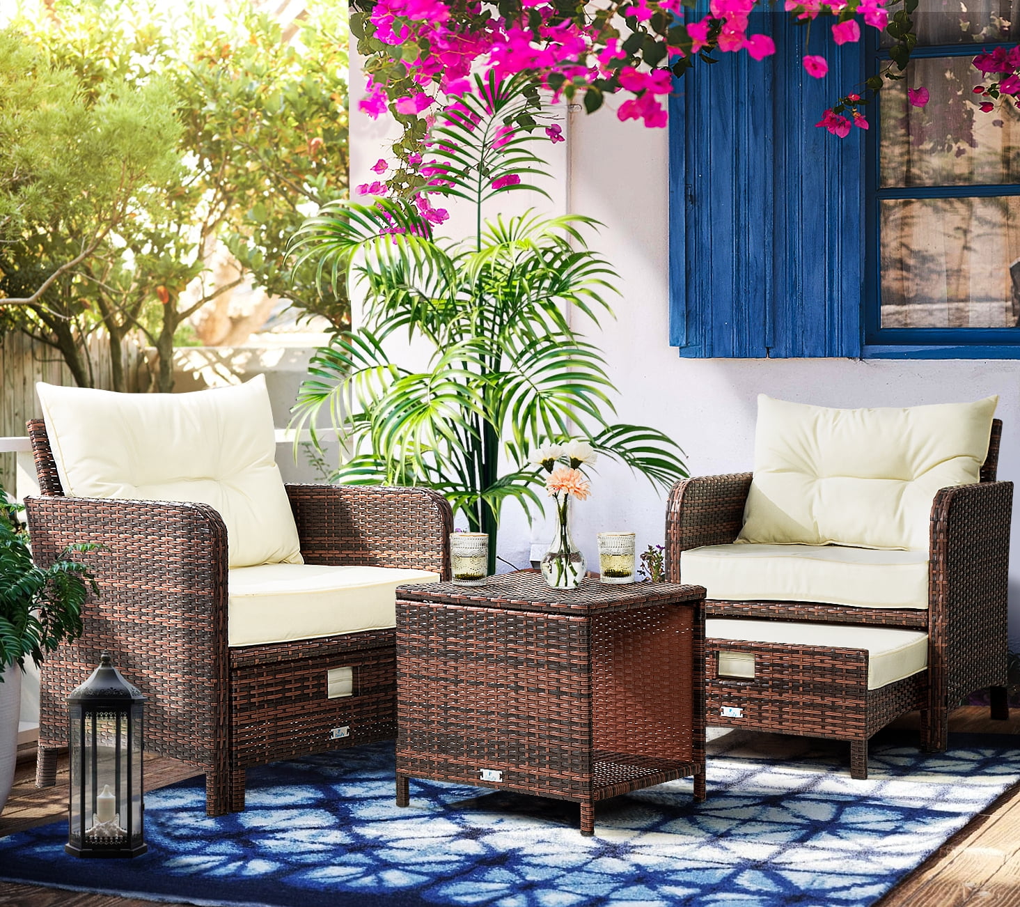 PAMAPIC 5 Pieces Wicker Patio Furniture Set Outdoor Patio Chairs