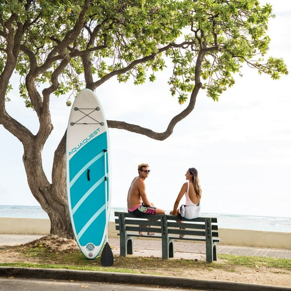 INTEX 10ft 6in AquaQuest 320 Inflatable Heavy Duty Stand Up Paddle Board with Paddle and Pump