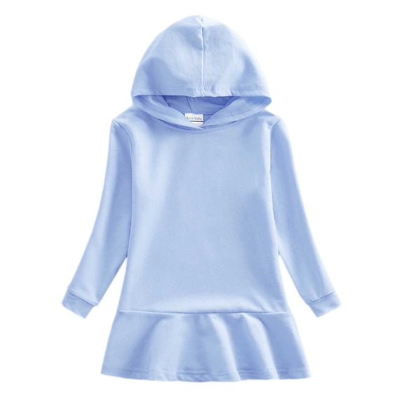 KAUOD Girls Cotton Pullover Hooded Dress Long Sleeve Plain Fall Casual Dresses Kids Toddler Soft Lightweight Hoodie Tops
