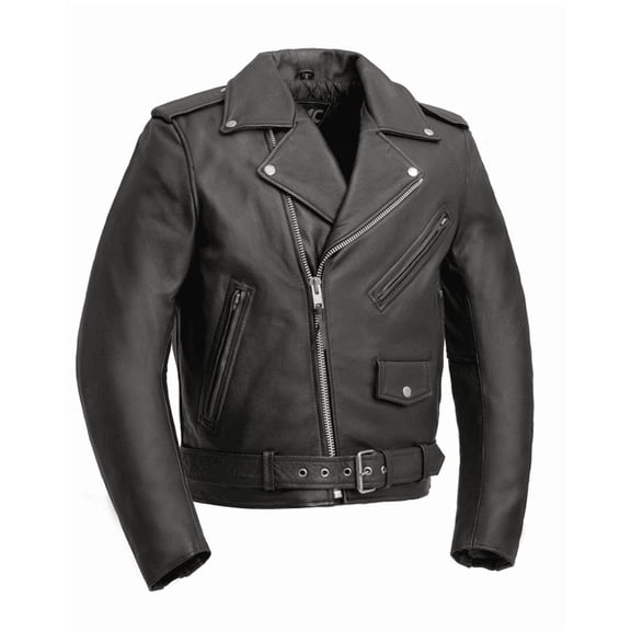 First Mfg Co - SuperStar - Men's Motorcycle Biker Riding Black Leather Jacket - Small - Action Back Belted Gussets Quilted Liner