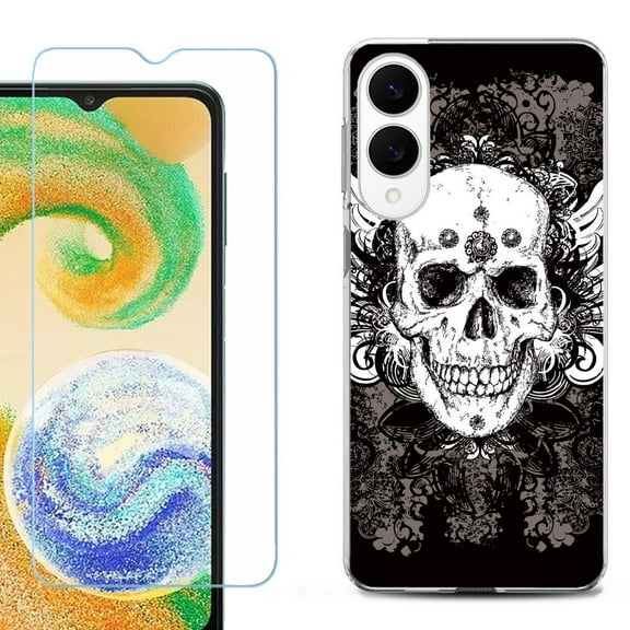 For Samsung Galaxy S25 Edge 5G Protective Shockproof Phone Case with Tempered Glass Screen Protector, by OneToughShield - Grunge Skull