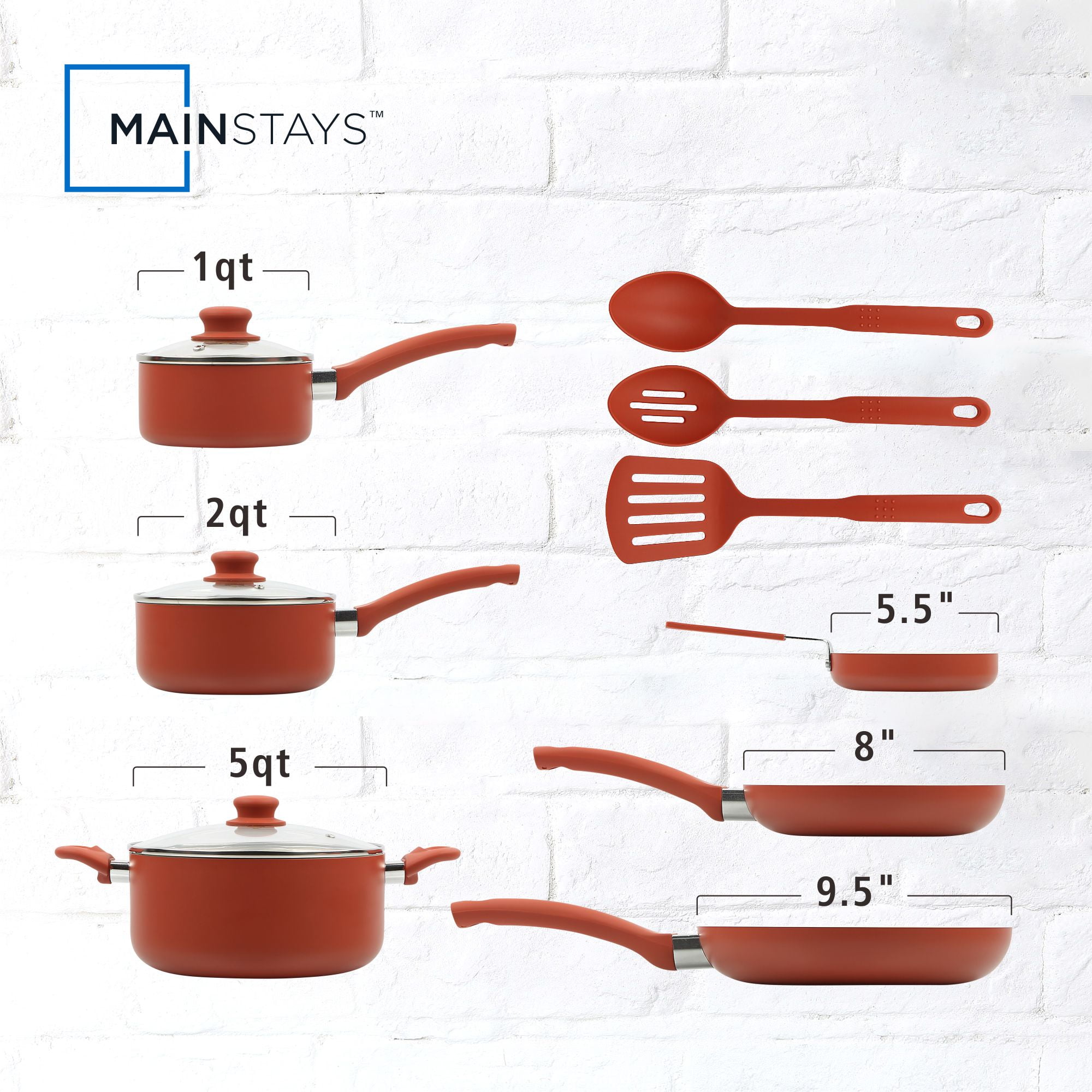 Mainstays Ceramic Aluminum 12 Pieces Set Red Canyon Nonstick