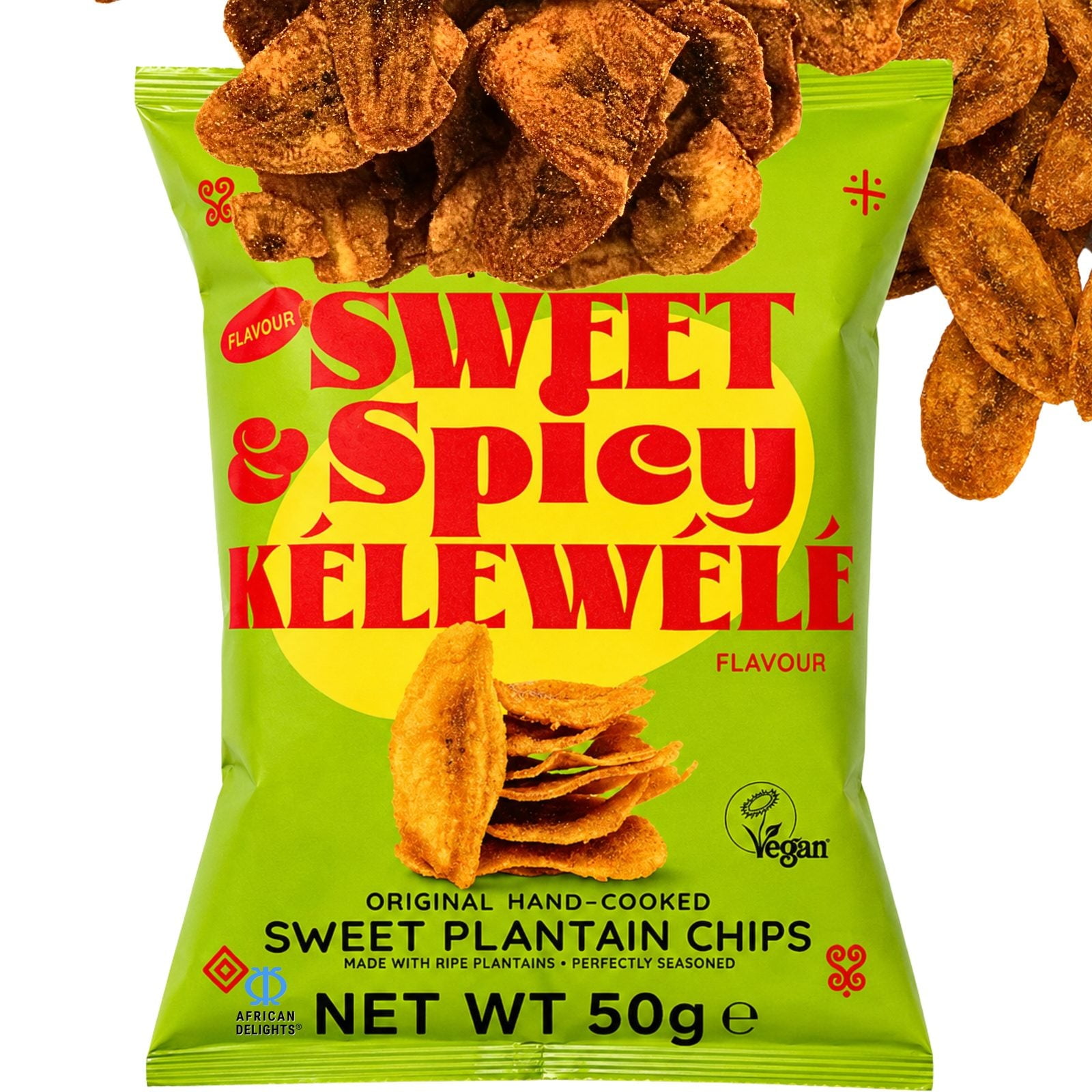 African Delights Sweet & Spicy Kelewele Plantain Chips, Pack of 3 (50g Each)