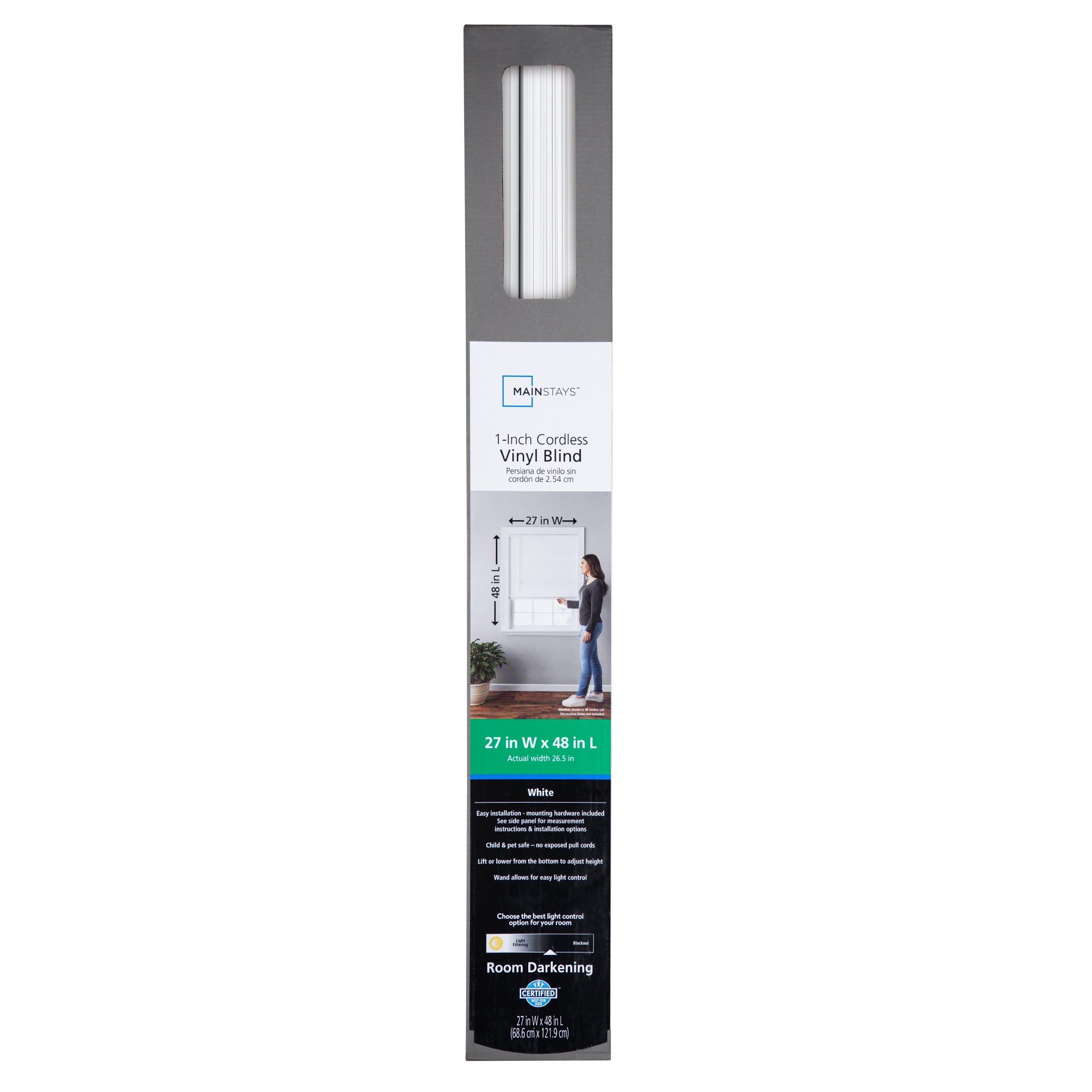 Mainstays 1 in Cordless Room Darkening Vinyl Blinds, White, 71 in W x 64 in L