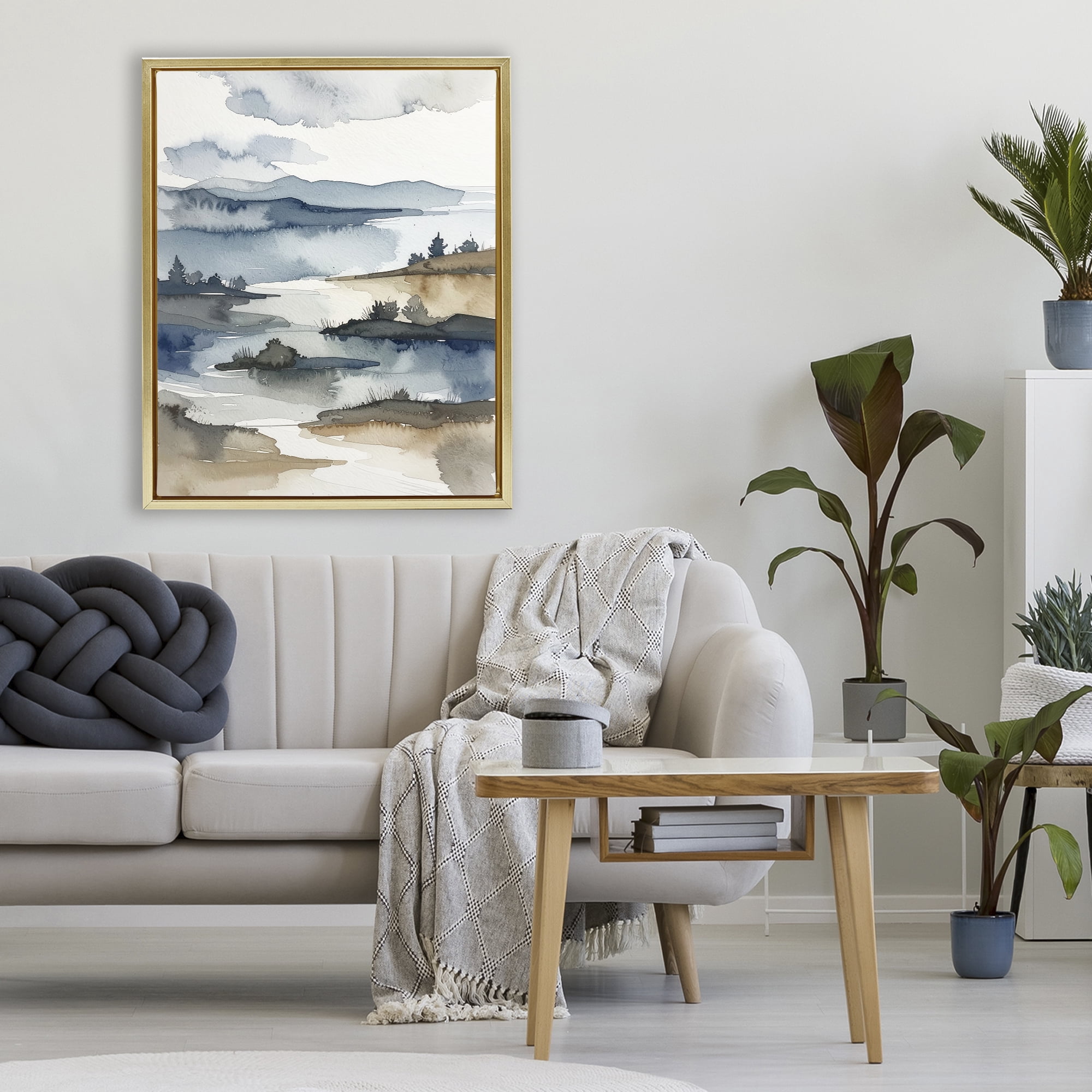 Stupell Industries The Flow Of Water Gold Framed Floater Canvas Wall Art, design by Alonza Saunders